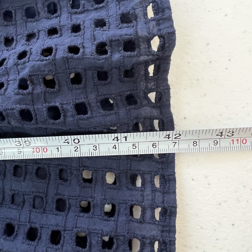 J. Crew Navy Blue Sleeveless Eyelet Dress Sz 12 A-Line‎ Flounce Hem Tie Waist - Picture 13 of 15